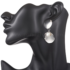 201 Stainless Steel Shell Pearl Flat Round Dangle Stud Earrings&nbsp;EJEW-JE06751-02