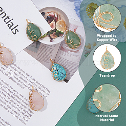 6Pcs 3 Styles Mixed Gemstone Copper Wire Wrapped Pendants&nbsp;FIND-FH0007-92