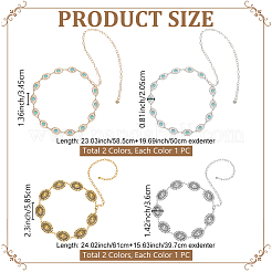 4Pcs 4 Styles Zinc Alloy with Resin Synthetic Turquoise Oval Link Waist Belly Chains&nbsp;AJEW-PH0009-01