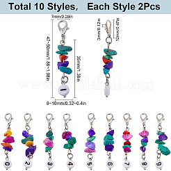 20Pcs Number 0~9 Synthetic Turquoise Chip & Acrylic Beaded Locking Stitch Markers&nbsp;HJEW-SC0001-54