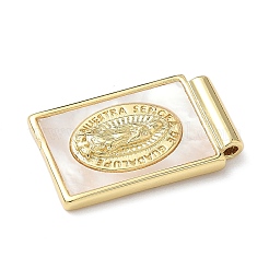 Brass Pave Natural White Shell Religion Rectangle Pendants&nbsp;KK-Q068-32A-G