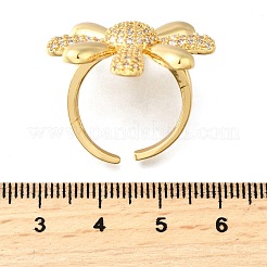 Brass Micro Pave Cubic Zirconia Adjustable Open Cuff Rings for Women&nbsp;RJEW-K292-02G