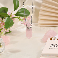 1Pc Natural Rose Quartz Faceted Pointed Bullet Shaped Perfume Bottle Pendant Necklaces&nbsp;NJEW-FH0001-38P-05