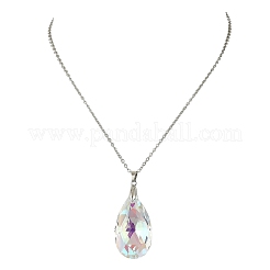 Clear AB Faceted Glass Teardrop Pendant 304 Stainless Steel Cable Chain Necklaces&nbsp;NJEW-JN06177