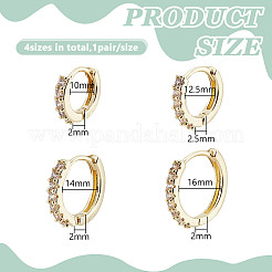 8Pcs 4 Styles Brass Clear Cubic Zirconia Hoop Earrings&nbsp;EJEW-DR0001-02G