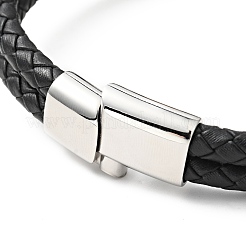 Cowhide Braided Double Layer Bracelet with 304 Stainless Steel Magnetic Clasps&nbsp;BJEW-H552-03PG