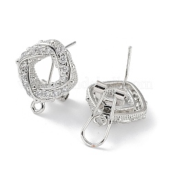 Hollow Rhombus Brass Micro Pave Cubic Zirconia Stud Earrings Finding&nbsp;KK-E083-05P