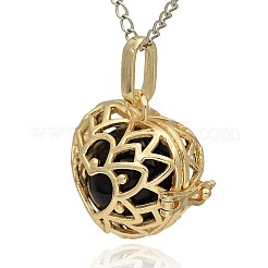 Golden Tone Brass Hollow Heart Cage Pendants&nbsp;KK-J243-05G