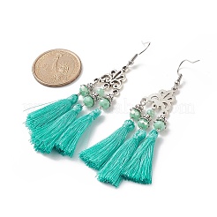 Polyester Tassel with Glass Beaded Chandelier Earrings&nbsp;EJEW-TA00183-01