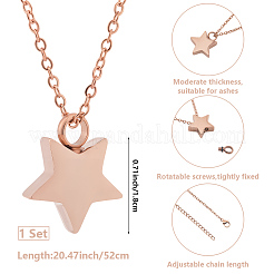 1Pc Stainless Steel Star Urn Ashes Pendant Cable Chain Necklaces&nbsp;NJEW-CN0001-18RG