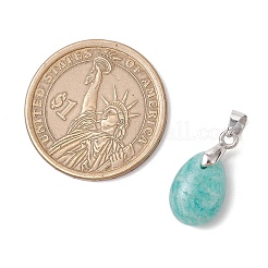 4Pcs 4 Styles Natural Labradorite & Amazonite & Rose Quartz & Amethyst Teardrop Charms&nbsp;PALLOY-JF03589