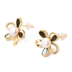 Brass Micro Pave Cubic Zirconia Stud Earrings&nbsp;AJEW-H158-04G
