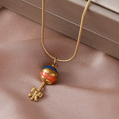 Vintage 30MM Stainless Steel Enamel Bowknot Lollipop Pendant Necklaces for Women&nbsp;LS-VD4670