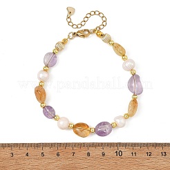 Natural Amethyst and Heated Citrine Tumbled Stone Beaded Bracelets&nbsp;BJEW-JB14393