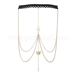 Brass Clear Cubic Zirconia Layered Sun Butterfly Tassel Thigh Leg Chains&nbsp;AJEW-AN00638