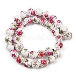 Handmade Flower Printed Porcelain Ceramic Beads Strands&nbsp;PORC-M007-10mm-17