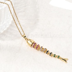 201 Stainless Steel Pave Colorful Cubic Zirconia Fish Bone Pendant Necklaces for Women&nbsp;NJEW-C111-02A-G