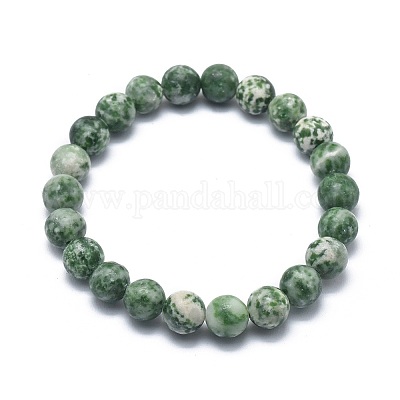 Natural Green Spot Jasper Bead Stretch Bracelets&nbsp;BJEW-K212-B-017-1