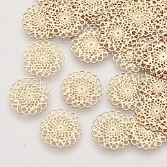 Brass Filigree Joiners Links, Etched Metal Embellishments, Long-Lasting Plated, Cadmium Free & Nickel Free & Lead Free, Flower, Light Gold, 13x0.3mm, Hole: 1.2mm