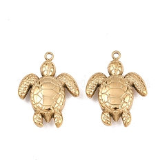 304 Stainless Steel Pendants, Turtle Charm, Real 14K Gold Plated, 20.5x15.5x5mm, Hole: 1.2mm