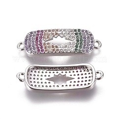 Brass Micro Pave Cubic Zirconia Links connectors, Rectangle, Colorful, Platinum, 9x26x2.2mm, Hole: 1.2mm