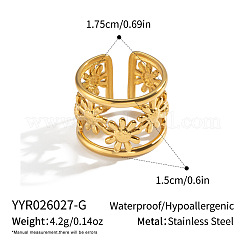 304 Stainless Steel Floral Hollow Wide Band Rings for Women&nbsp;WG3245-1