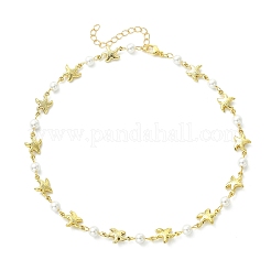 Ocean 304 Stainless Steel Sea Animals Handmade Link Chain Necklaces with White Round Shell Pearl Beads&nbsp;NJEW-JN06097-02