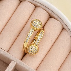 Brass Micro Pave Cubic Zirconia Open Cuff Rings for Women&nbsp;RJEW-F171-02G