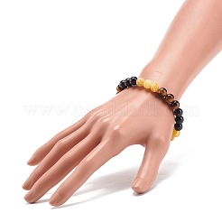 Natural Agate & Tiger Eye & Black Onyx Round Beaded Stretch Bracelet&nbsp;BJEW-JB08400-05