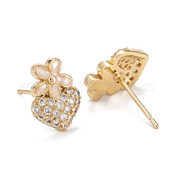Heart & Flower Sparkling Cubic Zirconia Hoop Earrings for Girl Women&nbsp;EJEW-H126-19G