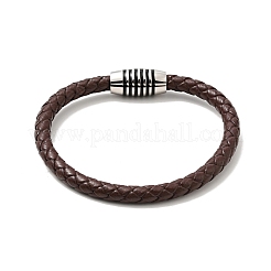 Leather Braided Cord Bracelet with 304 Stainless Steel Magnetic Column Clasps for Men Women&nbsp;BJEW-C021-02-P