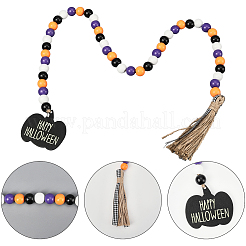 Round Wooden Beaded Halloween Decoration&nbsp;AJEW-WH20019-61