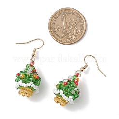 Christmas Tree Glass Seed Beads Beaded Dangle Earrings&nbsp;EJEW-MZ00614