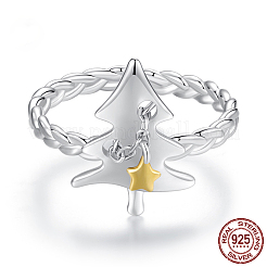 Christmas Tree Rhodium Plated 925 Sterling Silver Cuff Rings for Women&nbsp;FS-WG343DB-01