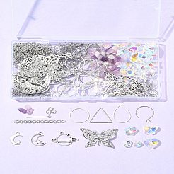 DIY Natural Lepidolite/Purple Mica Stone Beads & Stainless Steel Earring Making Kits&nbsp;DIY-FS0008-13