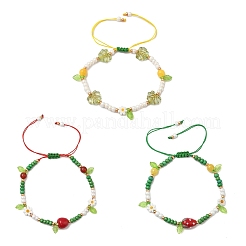 3Pcs 3 Styles Glass Seed Beads & Lampwork Beads Braided Bead Bracelets for Women&nbsp;BJEW-MZ00212