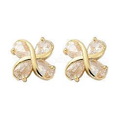 Flower Brass Micro Pave Clear Cubic Zirconia Stud Earrings&nbsp;EJEW-U064-03G