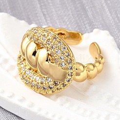 Brass Micro Pave Cubic Zirconia Adjustable Open Cuff Rings for Women&nbsp;RJEW-K292-05G