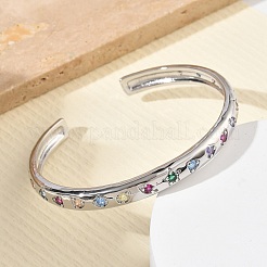 Brass Micro Pave Cubic Zirconia Cuff Bangles for Women&nbsp;BJEW-A172-02P