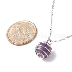 Natural Gemstone Cage Pendant Necklace with 304 Stainless Steel Cable Chains for Women&nbsp;X-NJEW-JN03905-01