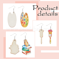 2 Pair 2 Style Book & Brush & Palette Single Face Printed Wood Dangle Earrings&nbsp;EJEW-AN0002-74