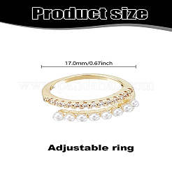 1Pc Clear Cubic Zirconia Open Cuff Ring with Acrylic Pearl Beaded&nbsp;RJEW-LP0008-15
