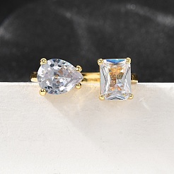 Brass Micro Pave Cubic Zirconia Cuff Rings for Women&nbsp;RJEW-F181-08G