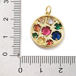Flat Round Rack Plating Brass Micro Pave Cubic Zirconia Pendants&nbsp;KK-Z071-76G