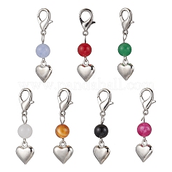 7Pcs Chakra Round Natural White Jade & Carnelian & Dyed Malaysia Jade & Black Onyx & Green Aventurine & Quartz Pendant Decorations&nbsp;HJEW-JM03192