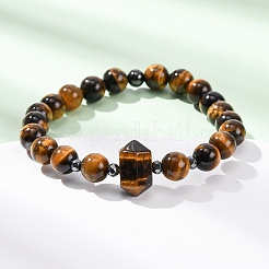 Natural Tiger Eye Beaded Stretch Bracelet for Women&nbsp;BJEW-A145-01E