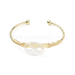 Natural Quartz Crystal Coffee Bean Open Cuff Bangle&nbsp;BJEW-G660-01G-07