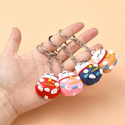 4Pcs PVC Cartoon Lucky Cat Doll Pendant Keychain&nbsp;KEYC-YW0001-10