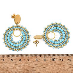 304 Stainless Steel with Glass Seed Beads Stud Earrings&nbsp;EJEW-MZ00761