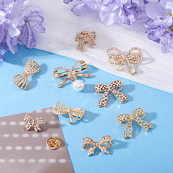 9Pcs 9 Styles Bowknot Shape Alloy Rhinestone Lapel Pin Backs for Backpack Clothes&nbsp;JEWB-TA0001-26
